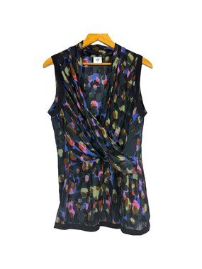 Cabi Sleeveless Flaunt Blouse Sz Medium Surplice Neckline Abstract Print Draped